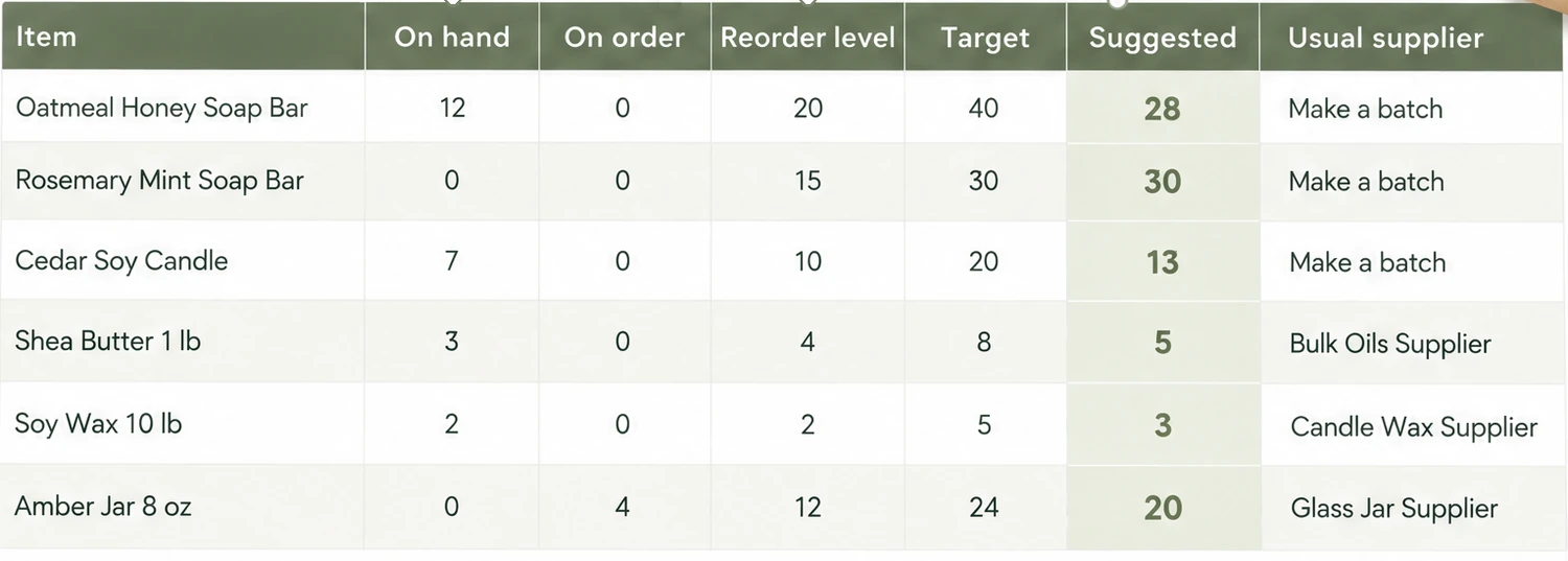 What Excel cannot do: a Reorder List showing items at or below their reorder level